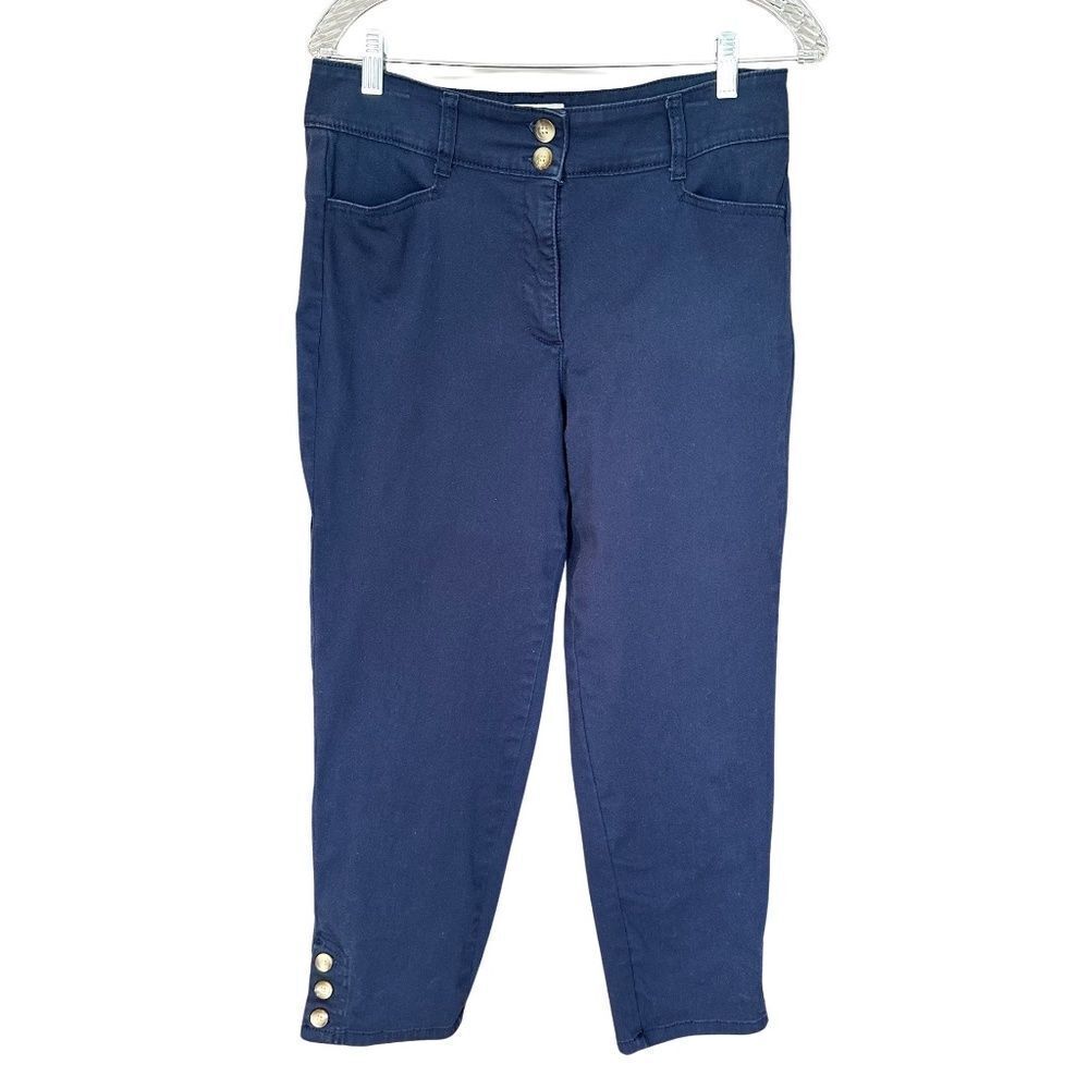 Charter Club Navy Cropped Ankle Pants with Button Hem